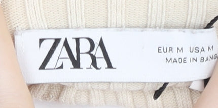Zara Women’s Ivory Mock Neck Ribbed Slim Fit Jumper Size 12