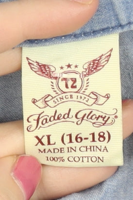 Faded Glory Women Blue XL Cotton Sleeveless Tunic Zip Blouse