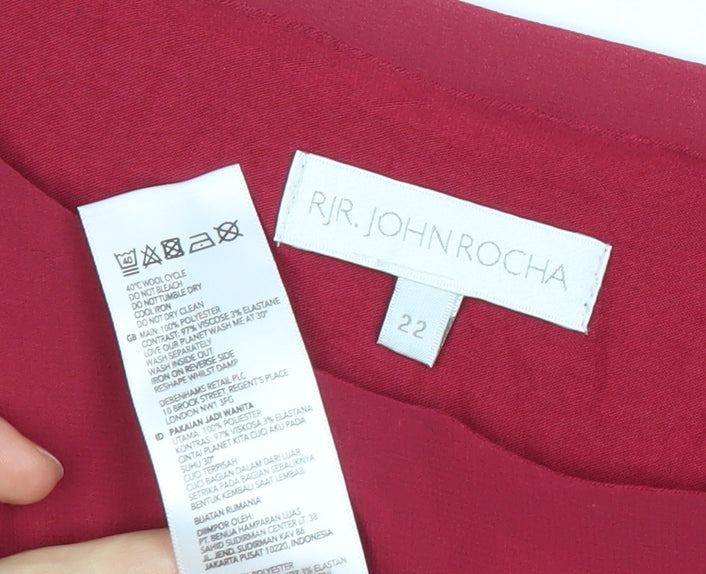 John Rocha Womens Red Blouse Size 22 Chiffon Boat Neck