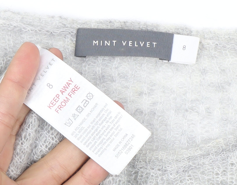 Mint Velvet Womens Grey Sequin Bell Sleeve Knit Jumper Size 8