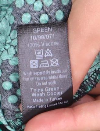 M&Co Womens Green Floral Tunic Blouse Size 10 Long Sleeve Viscose
