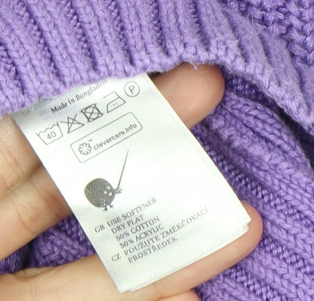 Monki Women’s Purple XS Chunky Knit Mock Neck Long Sleeve Jumper