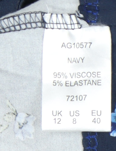 Cotton Traders Women's Navy Floral Knee Length Fit & Flare Dress Size 12