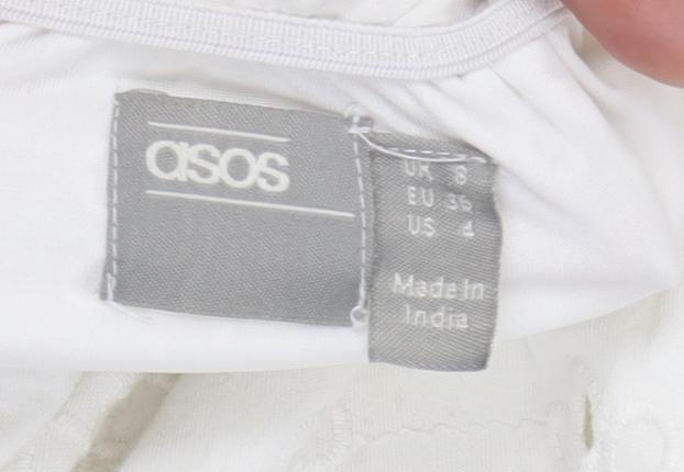 Additional view of ASOS Women White, size 8, A-Line Puff Sleeve Knee Length Cotton Dress