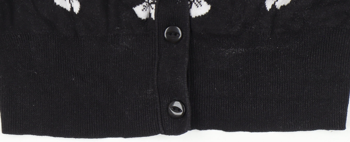 By Henry Holland Womens Black Cotton Cardigan Size 8 Crew Neck