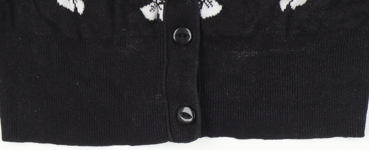 By Henry Holland Womens Black Cotton Cardigan Size 8 Crew Neck
