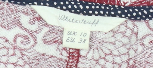 White Stuff Womens Red Floral Linen Blouse UK 10 Scoop Neck 3/4 Sleeve