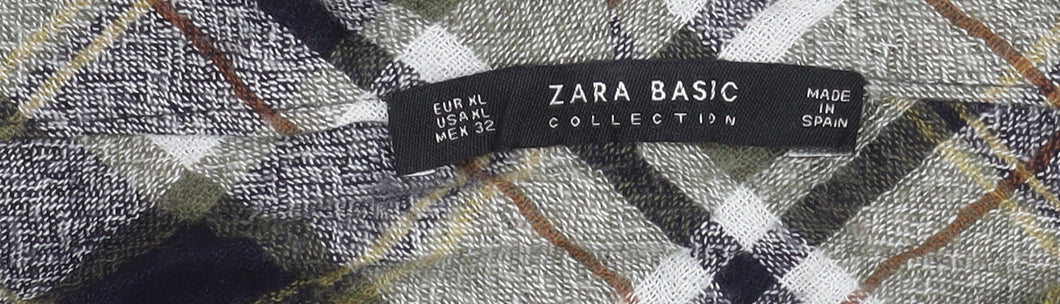 Zara Women’s Multicoloured Plaid Cropped Flannel Shirt XL
