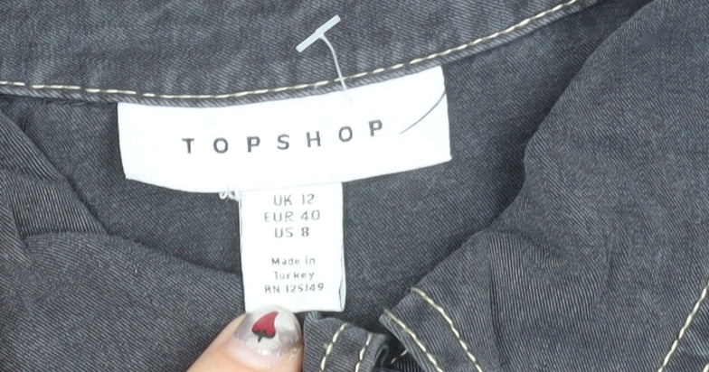 Topshop Womens Black Button-Up Shirt Long Sleeve UK 12 Casual