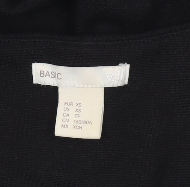 H&M Women Black XS Shift Dress Long Sleeve Round Neck