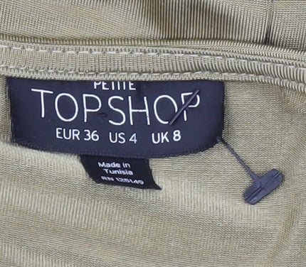 Topshop Petite Women’s Beige Bodycon Midi Dress Size 8 Sleeveless V-Neck