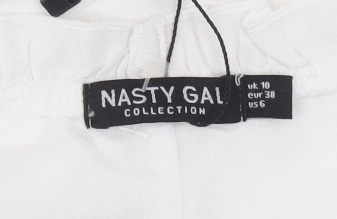 Nasty Gal Women White Size 10 Mini Puff Sleeve Cotton Summer Dress