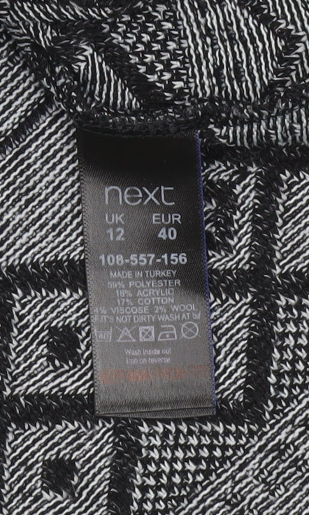Next Womens Black Geometric Knit Tunic Top UK 12 3/4 Sleeve