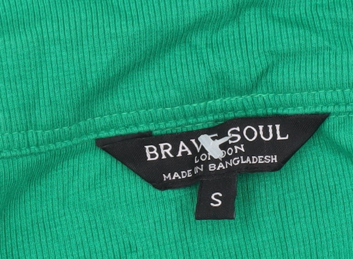 Brave Soul Women’s Green Collared Cropped Long Sleeve T-Shirt Size S