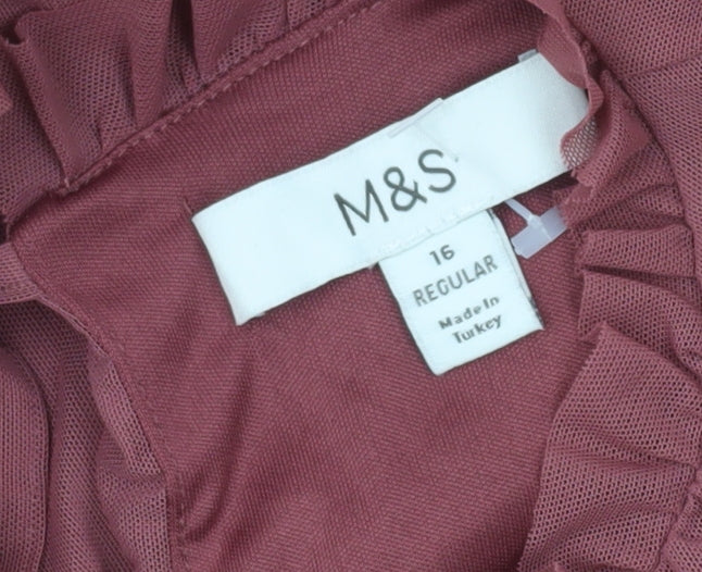 Marks & Spencer Women Pink Size 16 Shift Dress Ruffle Chiffon