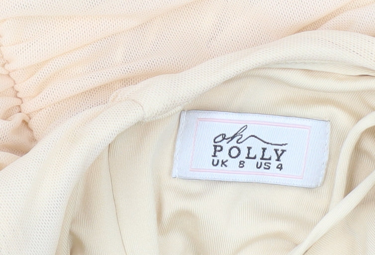 Oh Polly Women’s Beige Size 8 Bodycon Ruched Halter Mini Dress