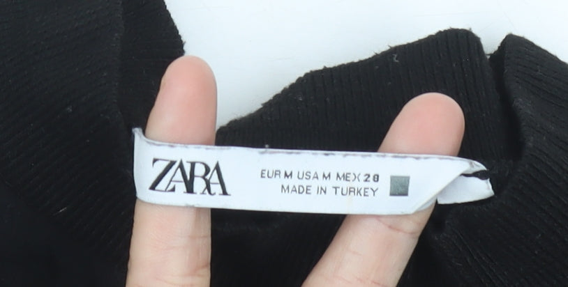 Zara Women Black M Tunic Blouse Mock Neck Puff Sleeve