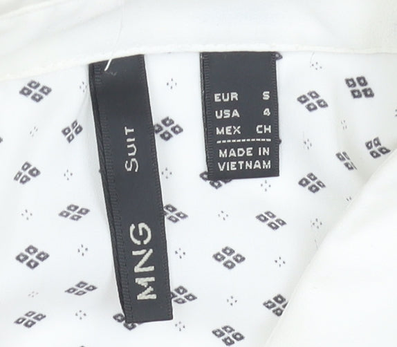Mango Women’s White Geometric Button-Up Shirt Size 8 Long Sleeve