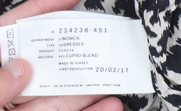 Arket Women’s Black Animal Print Shift Dress Size 10 Cupro Blend
