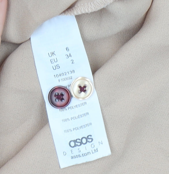 Brand and care label for ASOS DESIGN Women’s Colourblock Beige Red Button-Up Shirt UK 6