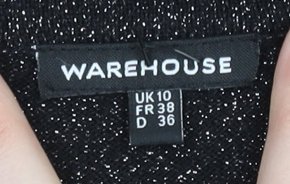 Warehouse Women’s Black Glitter Zip Back Pullover Jumper UK 10