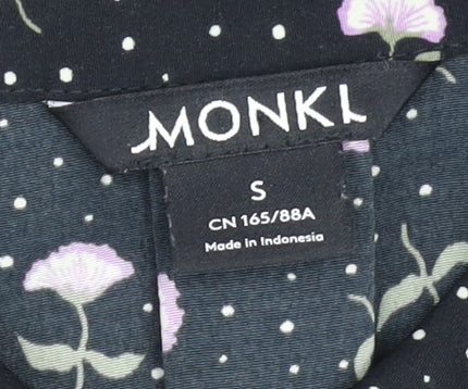 Monki Womens Black Floral Button-Up Shirt Size S Short Sleeve