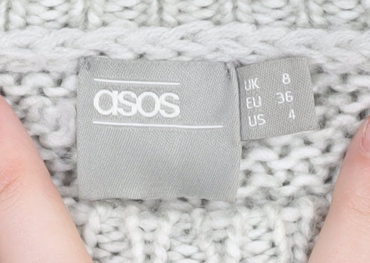 ASOS Womens Grey Chunky Knit Jumper Size 8 Crew Neck Pullover