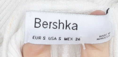 Bershka Women’s White Bodycon Mini Dress Size S Scoop Neck Sleeveless