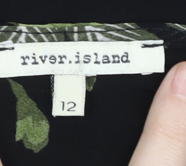 River Island Womens Floral Chiffon Tunic Blouse Size 12 Black Multi
