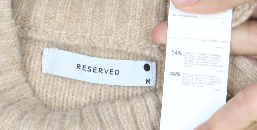 Reserved Womens Beige Cable Knit Mock Neck Pullover Jumper Size M