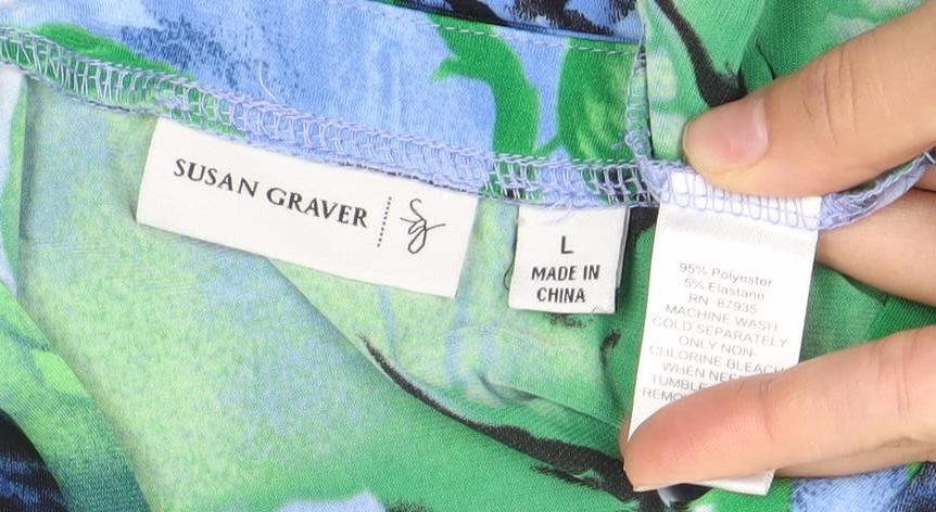 Susan Graver Women’s Multicoloured Floral Blouse L V-Neck Tunic Top