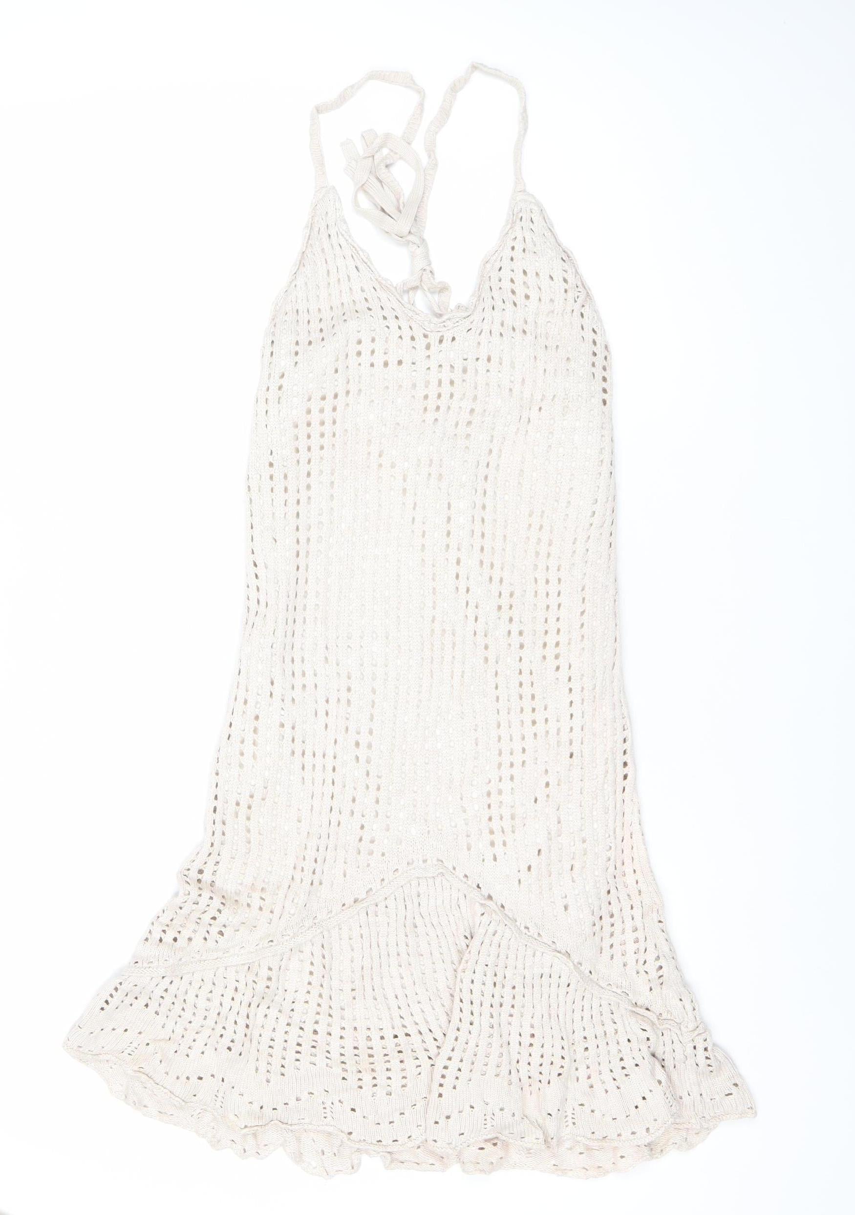 stradivarius crochet dress Stradivarius button front crochet dress in beige | ASOS