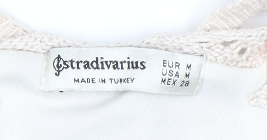 Stradivarius Women Ivory Crochet Slip Dress Size 12 Summer Beachwear