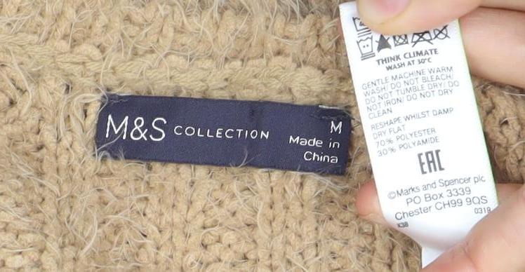 Marks & Spencer Women’s Beige V-Neck Cable Knit Jumper M