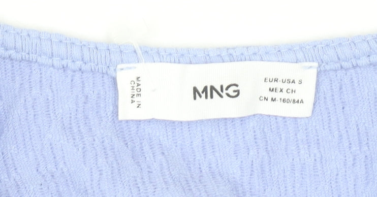 Mango Women's Purple Cropped Button Blouse Long Sleeve Slim Fit S