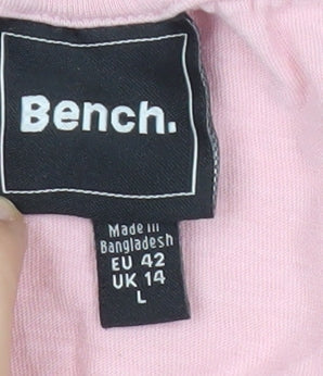 Bench Women Pink L V-Neck Short Sleeve Cotton T-Shirt