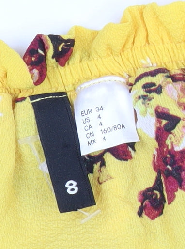 H&M Women’s Yellow Floral Ruffle Off Shoulder Blouse Size 6