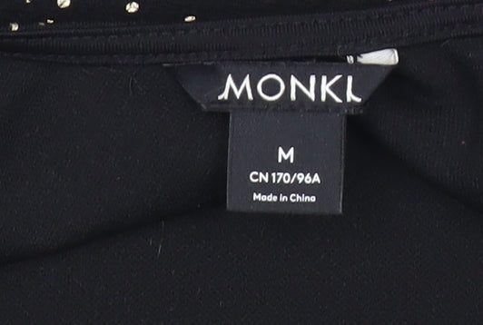 Monki Women Black Polka Dot Shift Dress Size 12 3/4 Sleeve Scoop Neck