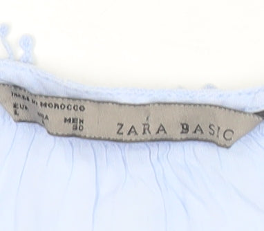 Zara Women Blue Tunic Blouse Size 10 Crochet V-Neck 3/4 Sleeve