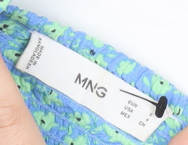 Mango Womens Blue Floral Cropped Puff Sleeve Blouse Size 8