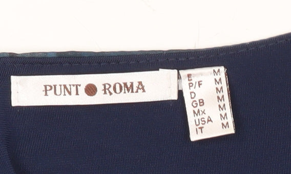 Punt Roma Women’s Blue Chiffon Tunic Blouse M V-Neck Summer Top