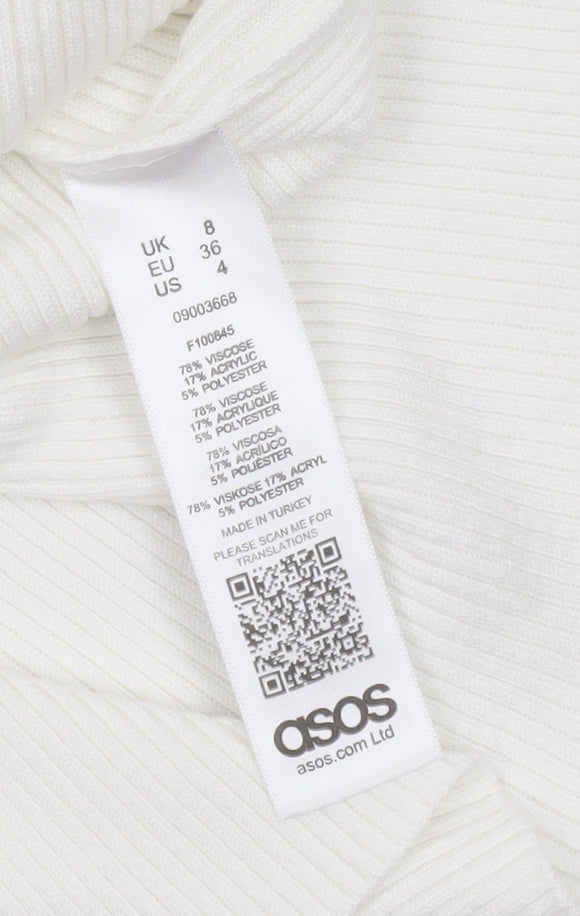 Brand and care label for ASOS Women’s White Bodycon Puff Sleeve Mini Dress, size UK 8