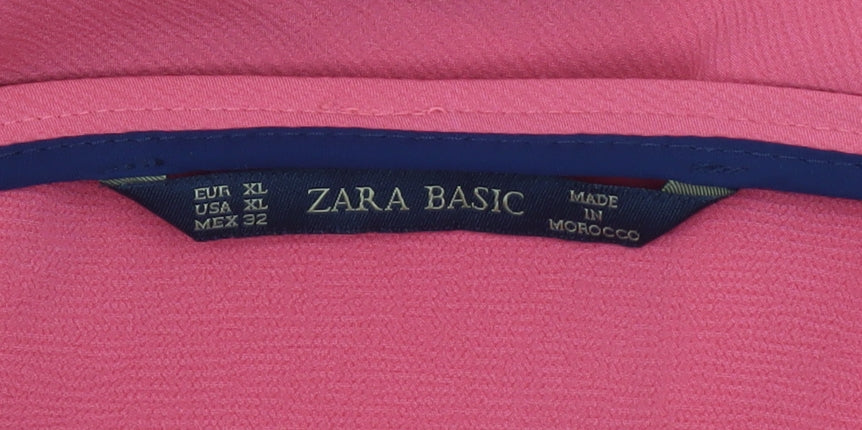 Zara Women Pink Shift Dress XL V-Neck 3/4 Sleeve Zip Detail