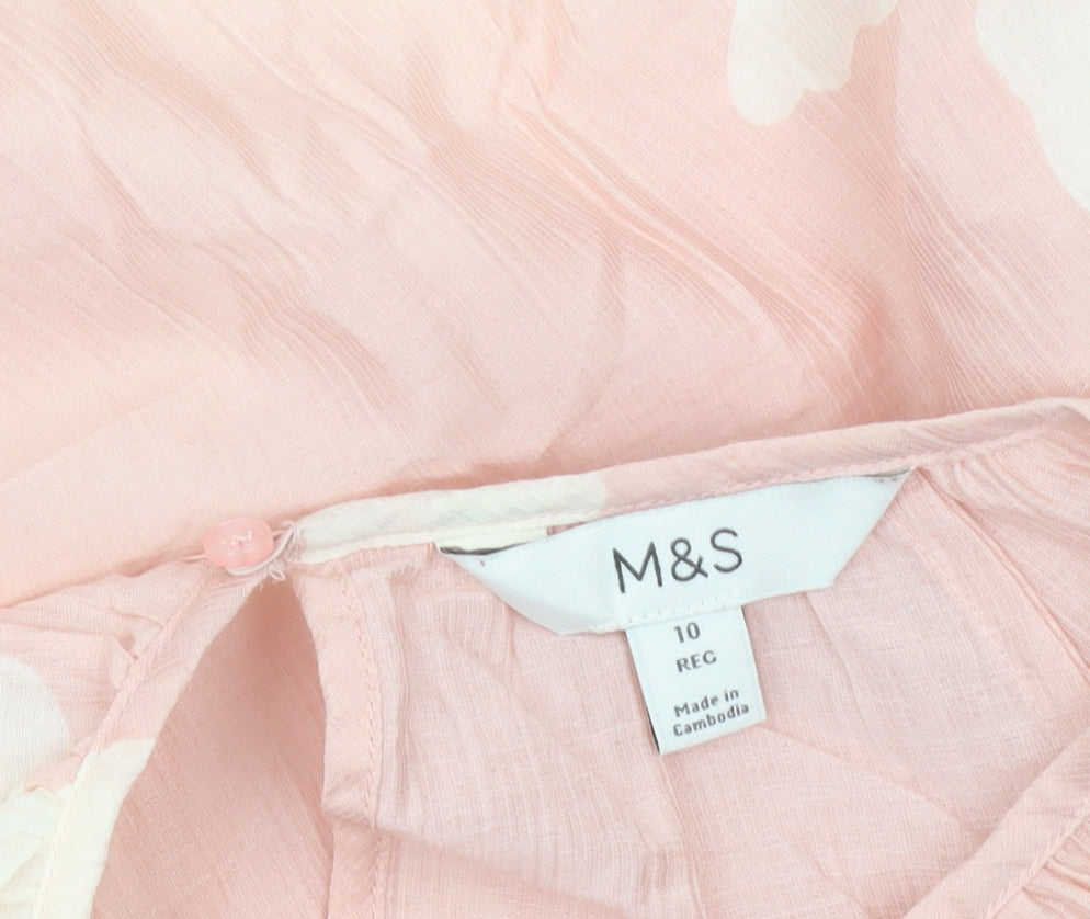 Marks & Spencer Womens Pink Floral Blouse Size 10 Long Sleeve Tunic