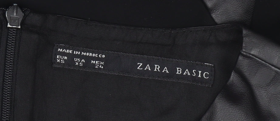 Zara Basic Women’s Black XS Shift Dress Faux Leather Trim Party