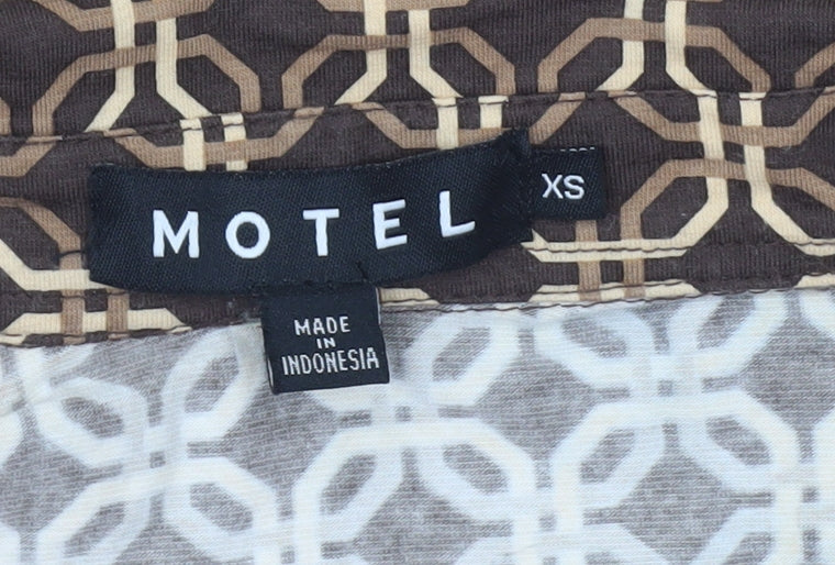 Motel Rocks Womens Brown Geometric Cropped Button-Up Shirt XS