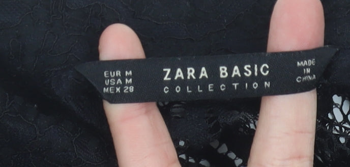 Zara Women’s Black Lace Collared Long Sleeve Blouse Size 12