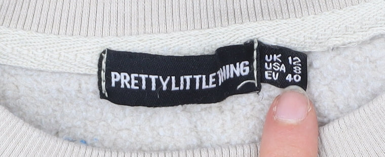 PRETTYLITTLETHING Womens Beige Logo Sweatshirt Size 12 Pullover