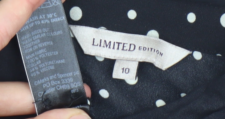 Marks & Spencer Women's Black Polka Dot Button-Up Shirt Size 10