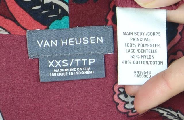 Van Heusen Womens Red Floral Tunic Blouse 2XS V-Neck 3/4 Sleeve